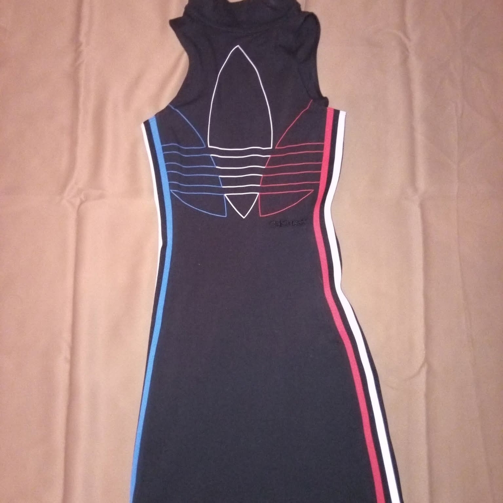 Adidas Black Midi Dress with Red and Blue Accents